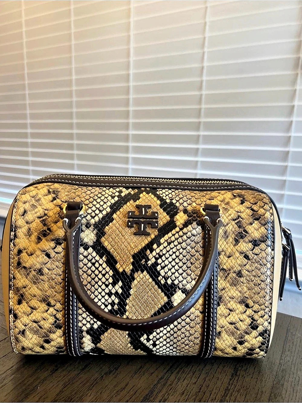 Tory Burch Romy Snake-Embossed Bauletto Satchel Bag (New Without Tags)